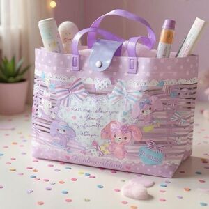 Sanrio BonBonRibbon Candy Vinyl Tote Bag w/Snap Pink Bow Cute 2012, 2015 Rare